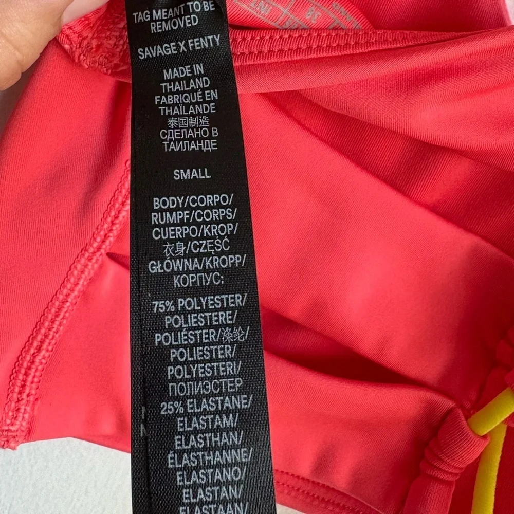 Savage X Fenty Wildcat Strappy Back Sports Bra in coral and yellow  Size S